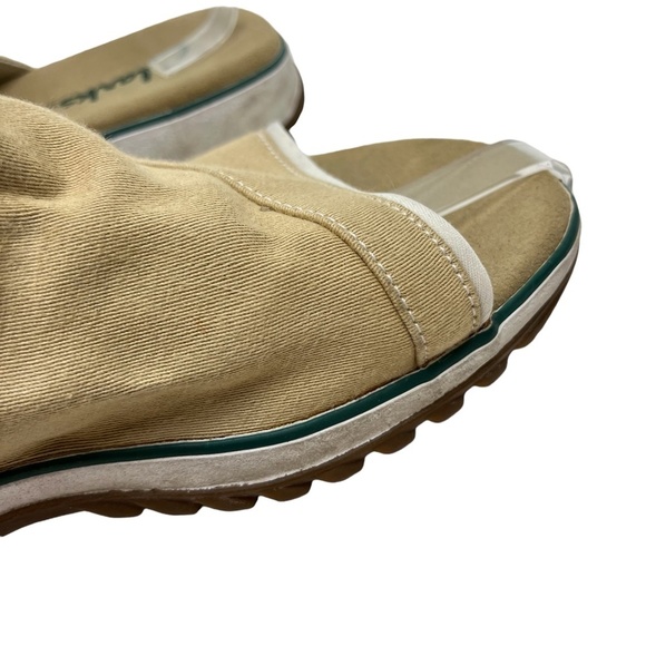 CLARKS Beige Tan White Canvas Slides Flip Flops Neutral Shoes Flats Casual sz 9 - Picture 12 of 16